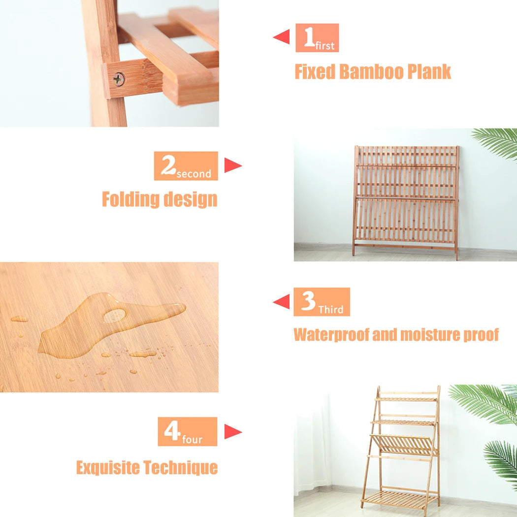 Bamboo Ladder Plant Stand Foldable Flower Pot Display Stand Home Decor Supply | Online Retail | ShoreShopper.com