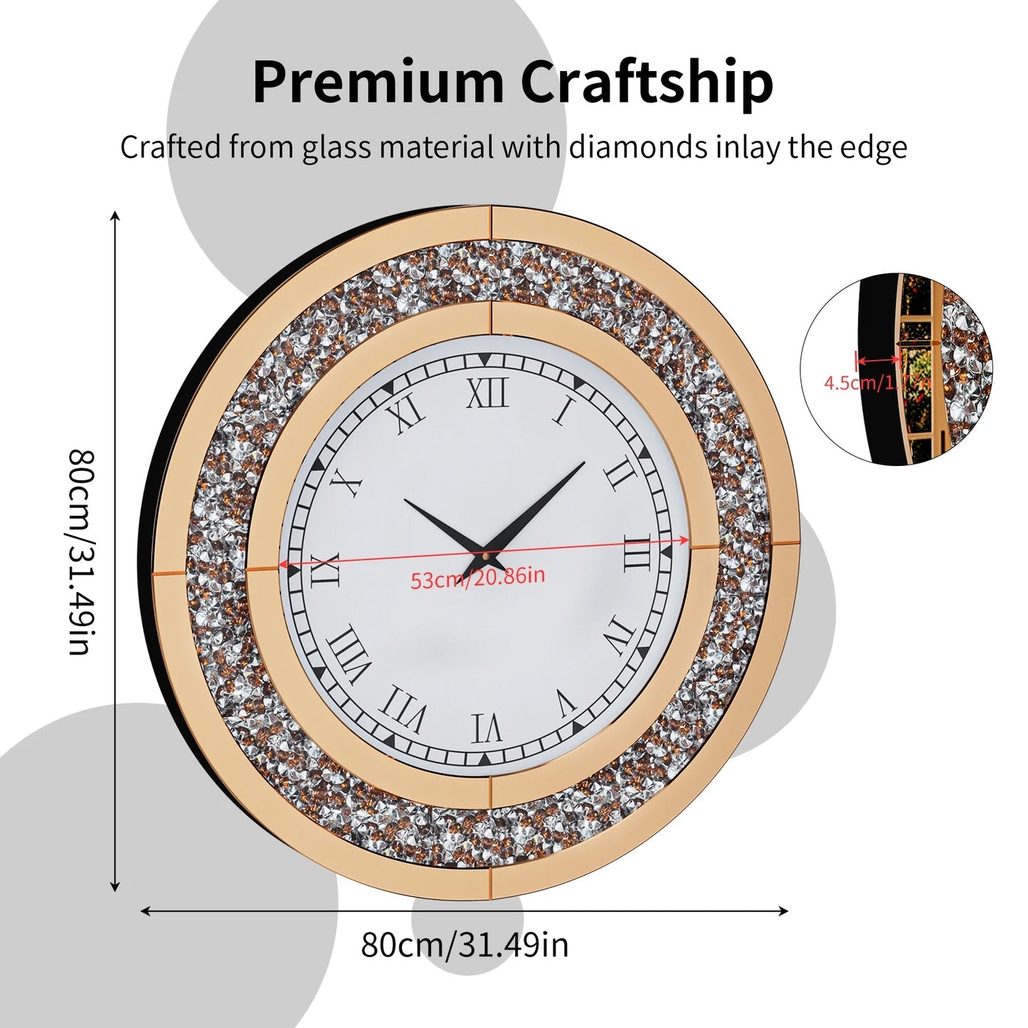 Sparkle & Twinkle Shining Mirrored Luxurious Home Modern Wall Clock 23" or 31" Home Decor Supply | Online Retail | ShoreShopper.com