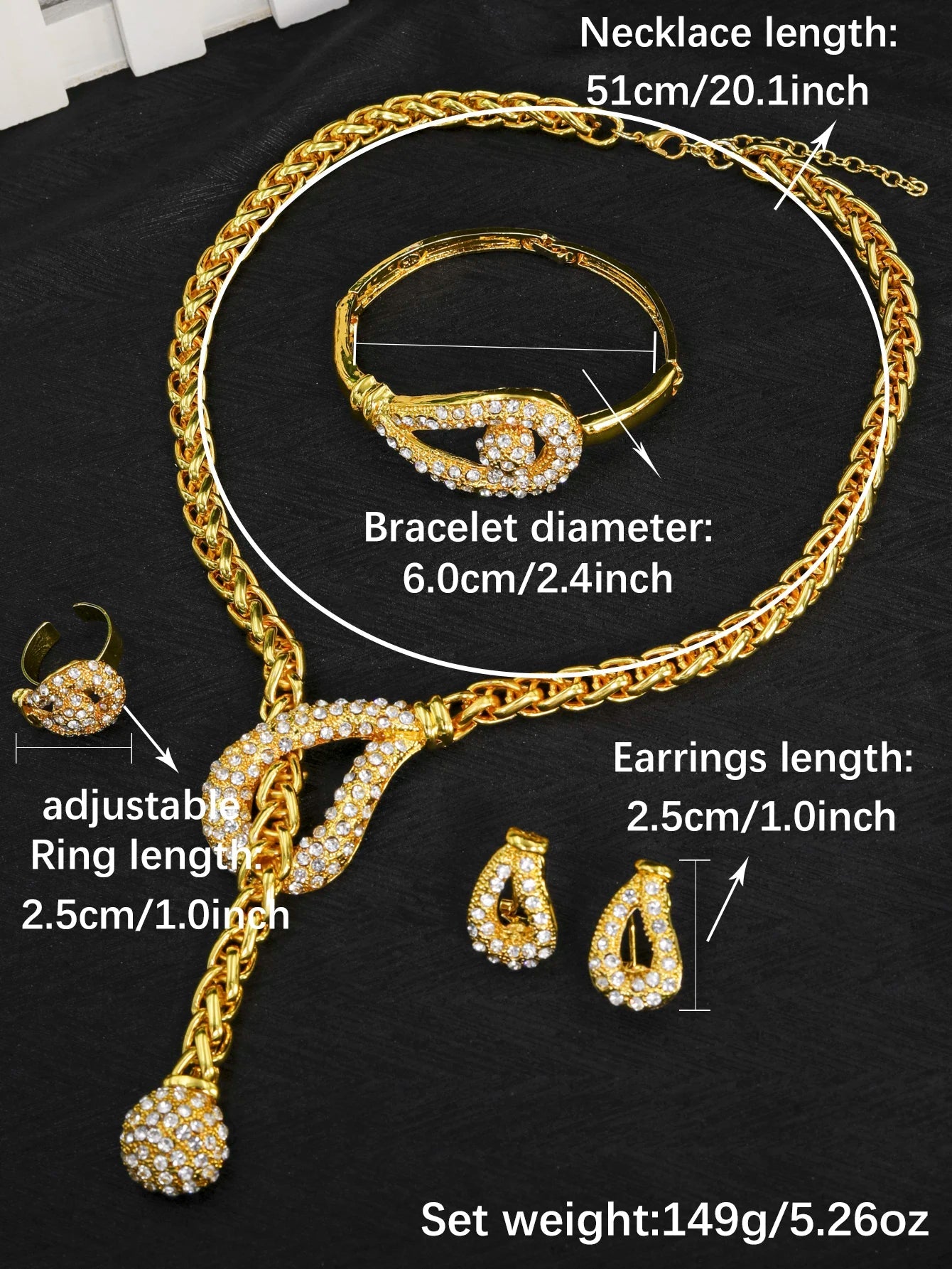 Dubai 24K Gold Plated Gold Women Jewelry Sets Classic Design Necklace Earrings Charm Bracelet Ring Banquet Party Jewelry Home Decor Supply | Online Retail | ShoreShopper.com