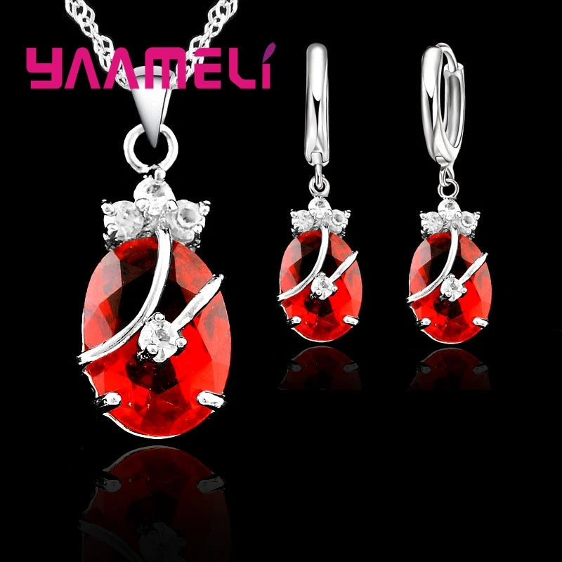 New Fashion Vintage Jewelry Sets For Women 925 Sterling Silver Crystal Stone Pendant Charms Wedding Necklace Hoop Earrings Home Decor Supply | Online Retail | ShoreShopper.com