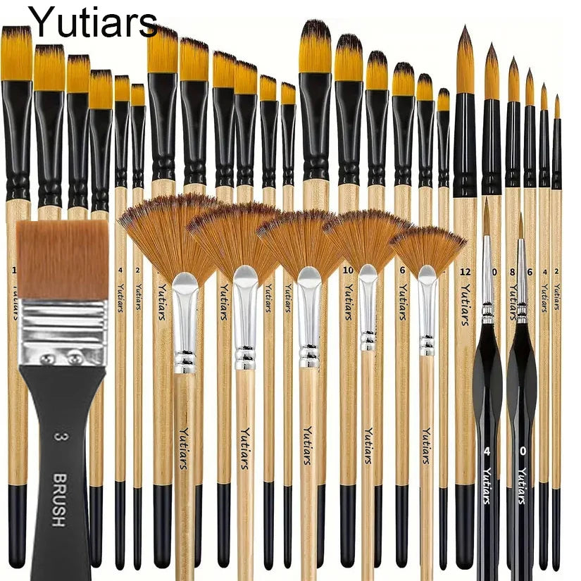28/32 Pcs Paint Brushes for Acrylic Painting, Premium Nylon Bristles with Round, Filbert, Flat, Fan, Angle, Fine Detail Brush Home Decor Supply | Online Retail | ShoreShopper.com