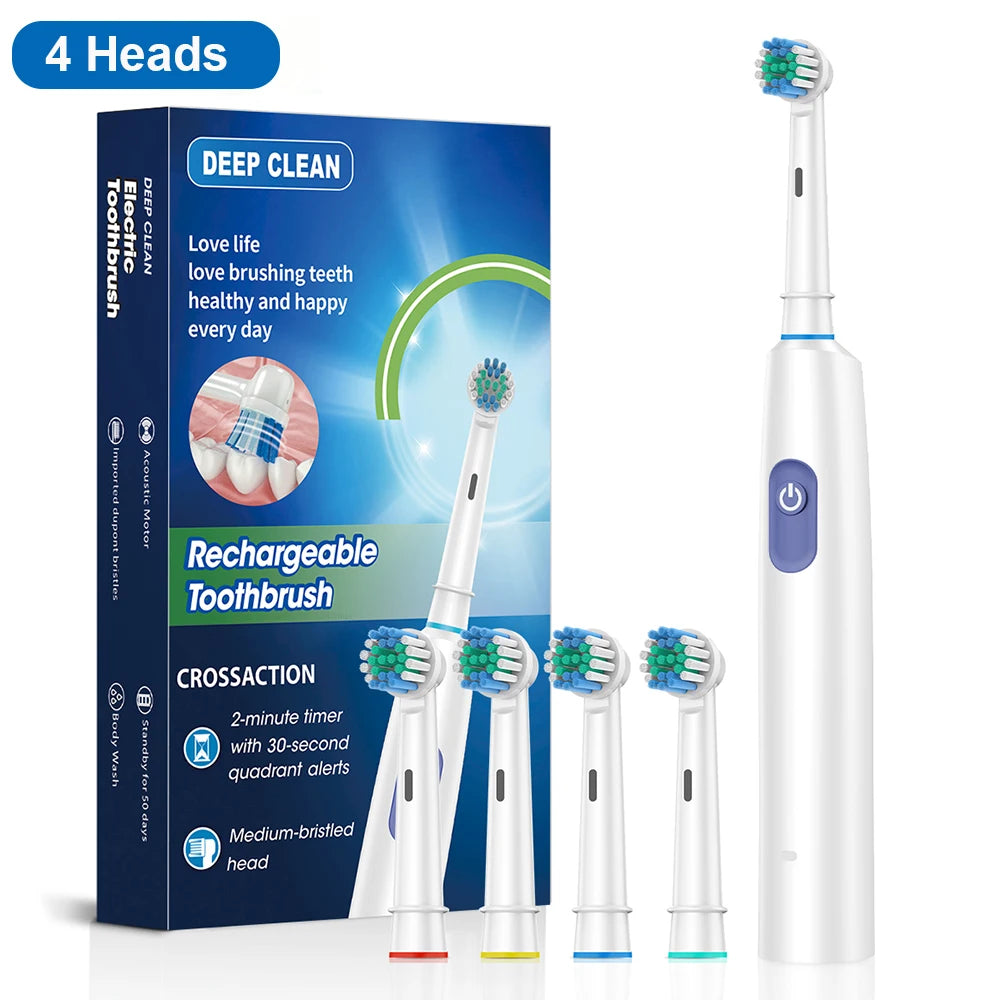 Electric Toothbrush Rotary Rechargeable Electric Toothbrush for Adults Rotating Electric Toothbrushes with 8 Soft Brush Heads - ShoreCo.Shop