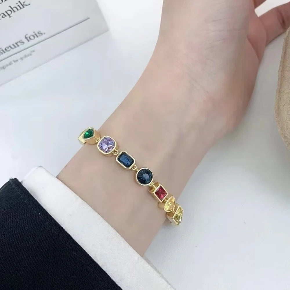 Luxury Fashion Women's Jewelry Colored Gems Set Sterling Silver Necklace Bracelet Plated With 18K Rose Gold Banquet Party Home Decor Supply | Online Retail | ShoreShopper.com