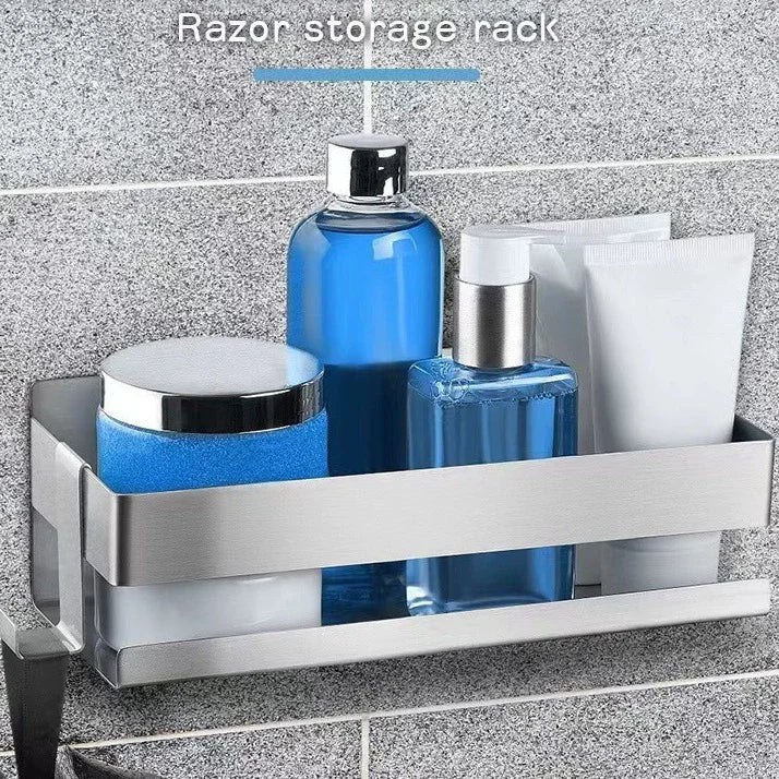 Stainless Steel Shower Shelf Without Drilling Wall Mounted Shower Caddy Basket with Hooks for Bathroom Kitchen Shelf Organizer Home Decor Supply | Online Retail | ShoreShopper.com