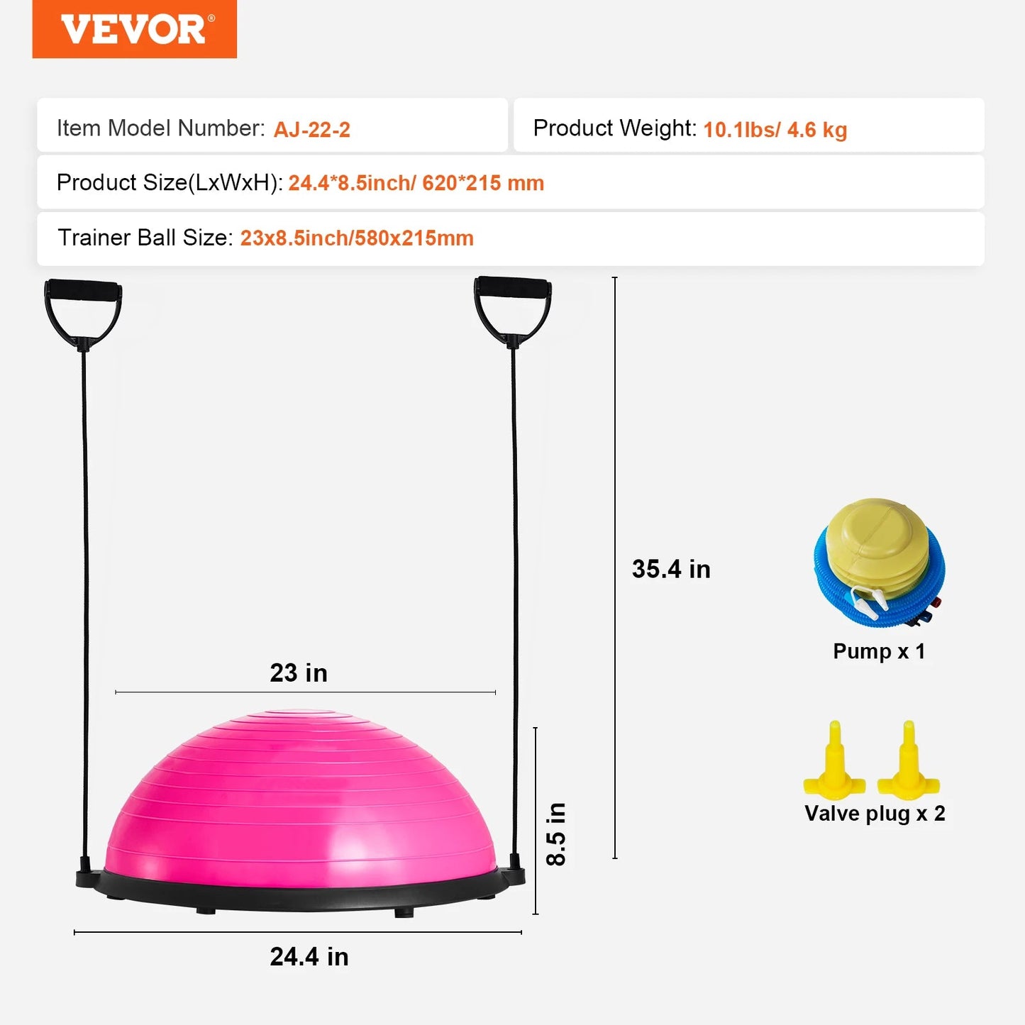 SucceBuy 23/26 inch Half Exercise Ball Trainer Balance Ball Trainer 660lbs Capacity Stability Ball Yoga Ball w/ Resistance Bands Home Decor Supply | Online Retail | ShoreShopper.com