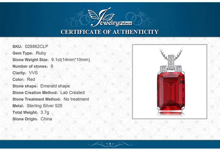 JewelryPalace 9ct Created Red Ruby 925 Sterling Silver Pendant Necklace for Women Engagement Party Jewelry Fashion Gift No Chain Home Decor Supply | Online Retail | ShoreShopper.com