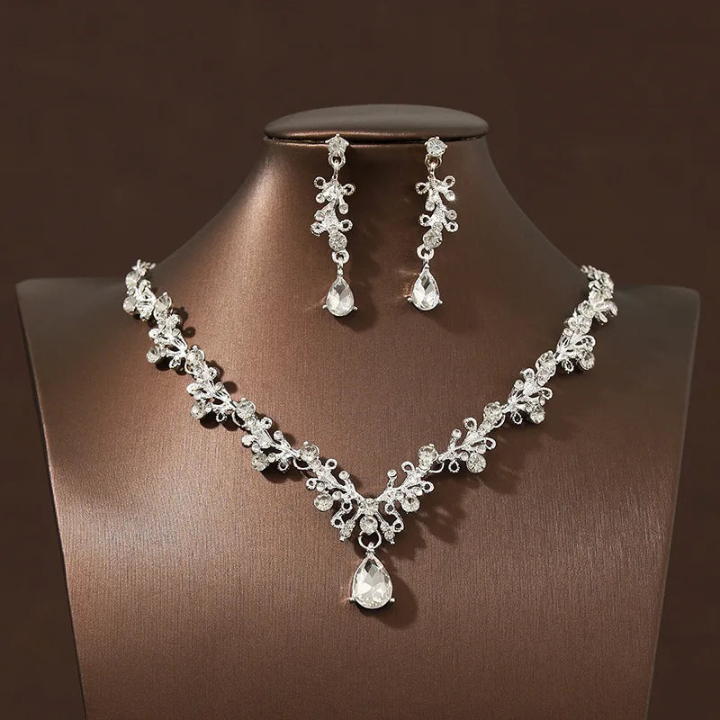 Bridal Wedding Jewelry 4-piece Set, Alloy Crystal Crown&Crystal Necklace&Earrings Women's Classic Wedding Tiaras Home Decor Supply | Online Retail | ShoreShopper.com