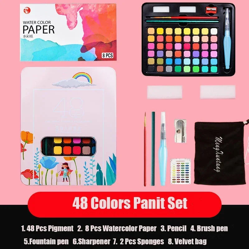 Watercolor Painting 48 Colors Solid Water Color Paint With Brush&Paper Drawing Set Art Supplies for Artists Beginner Home Decor Supply | Online Retail | ShoreShopper.com