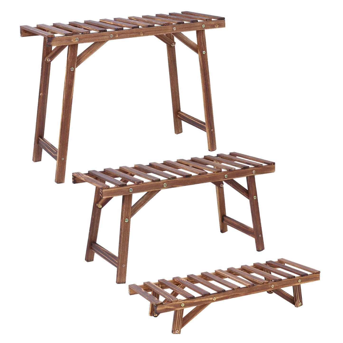 Set of 3 Wood Plant Stand,Rectangular Ladder Flower Pots Outdoor Indoor Plant Display Rack Storage for Home Garden Patio Balcony Home Decor Supply | Online Retail | ShoreShopper.com