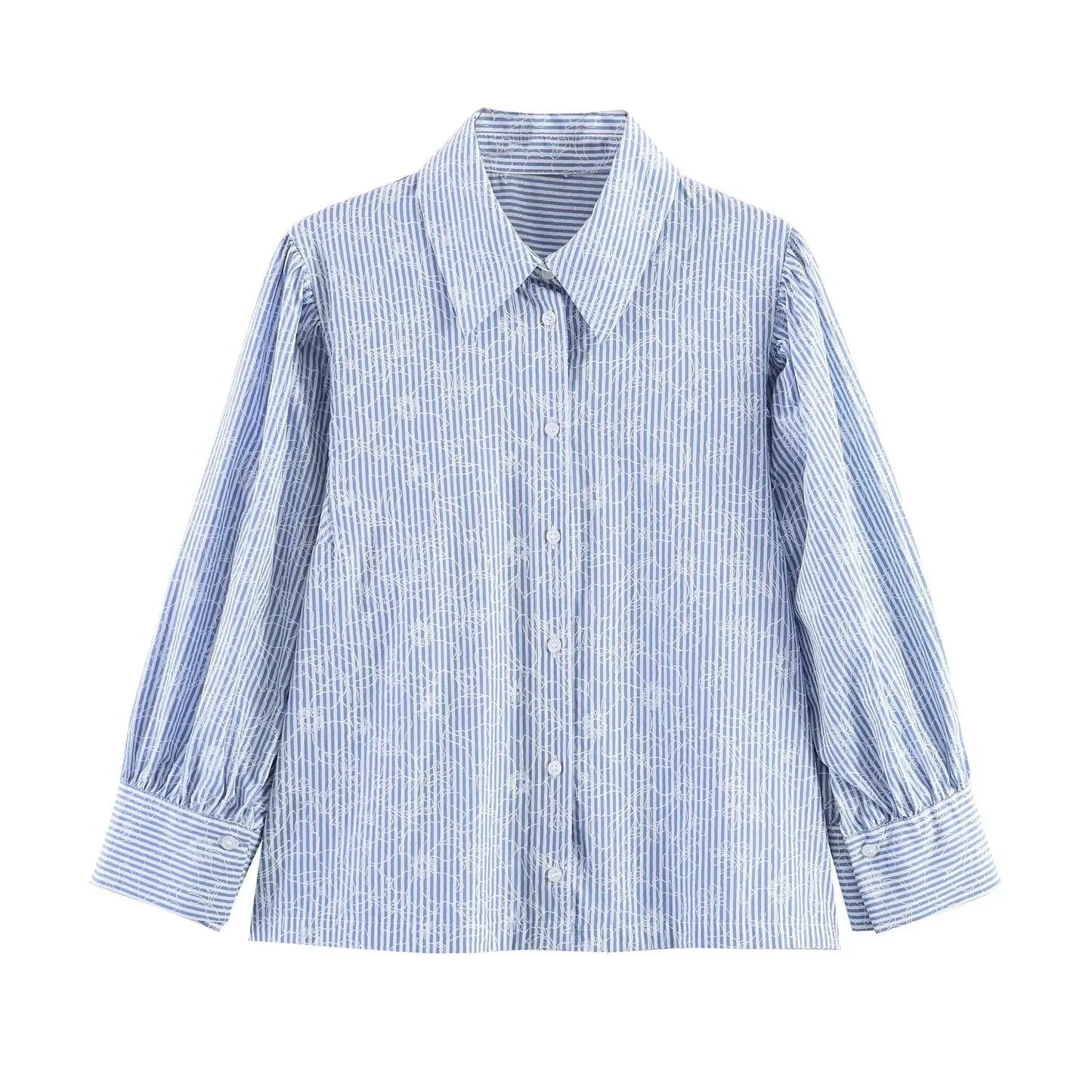 Women's Shirts Spring Summer Female Lapel Print Striped Shirt Lady Elegant Blouses Casual Temperament Chic Ladies Tops Mujer Your Coastal Marketplace | Shoreshopper.com