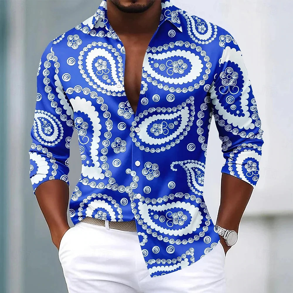 Men's Paisley Floral Print Shirt Fashionable Retro Casual Comfortable Soft Top for Social Party Holiday Clothing Home Decor Supply | Online Retail | ShoreShopper.com