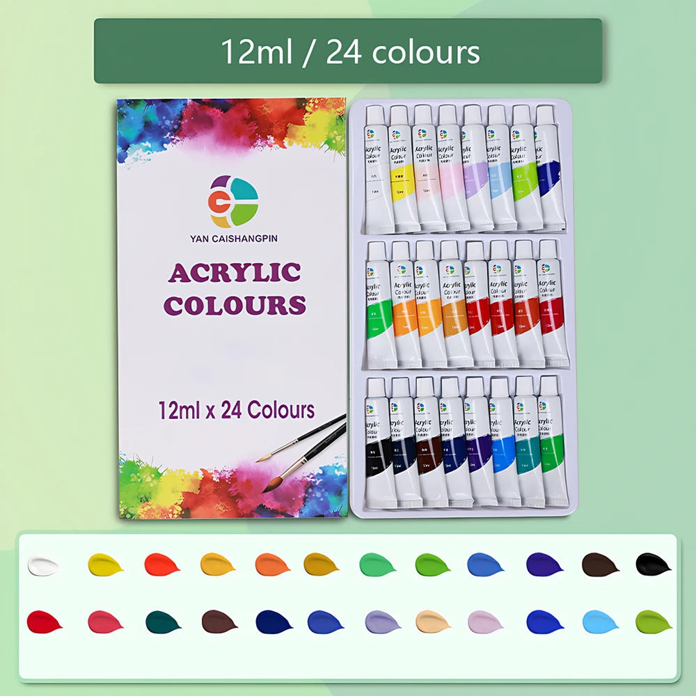 Acrylic Paint Set 12/18/24/36 Colors 12ml Tubes Non-Toxic Waterproof Art Craft Paints for Artists Kids Beginners School Supplies Home Decor Supply | Online Retail | ShoreShopper.com