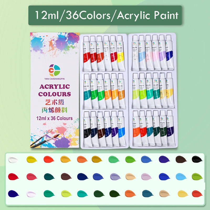 12/18/24/36 Colors Acrylic Paint Set Art Supplies акриловые краски 야광도료 for Artist On Metal Plastic Ceramic Leather Wood Glass Home Decor Supply | Online Retail | ShoreShopper.com