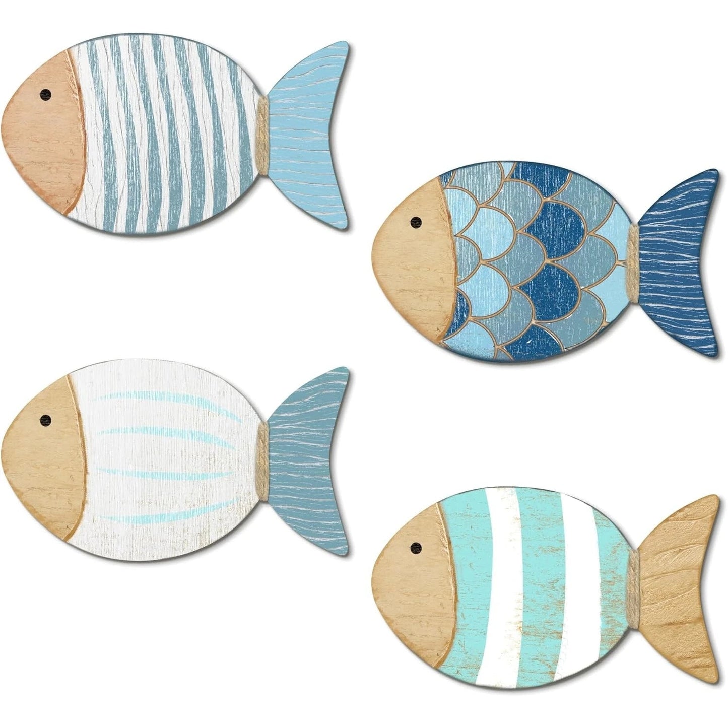 2D Wooden Fish Nautical Walls Beach Art Walls Hang Decorated Marine Themed Retro blue Fish Family Bathroom Pendants Gifts Your Coastal Marketplace | Shoreshopper.com