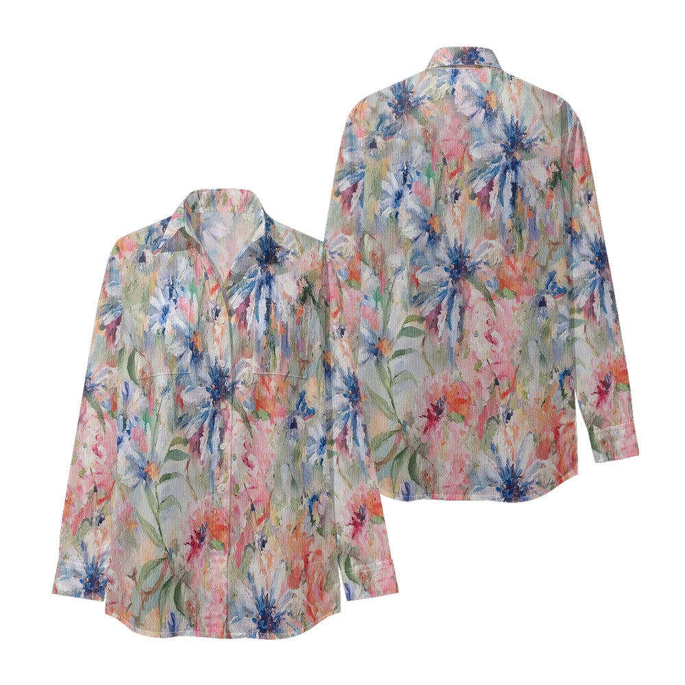 Women Luxury Floral Shirt Gradient Printed Blouse Elegant Button Up Long Sleeve Shirt for Office Casual Spring Summer Trend Your Coastal Marketplace | Shoreshopper.com