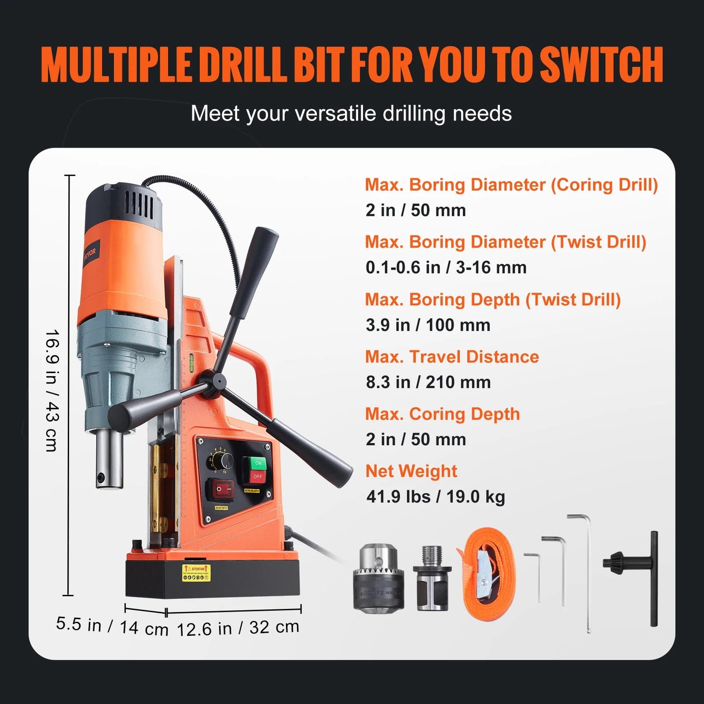 SucceBuy 1300W 1400W 2" Electric Drilling Machine Magnetic Drill Press Boring Diameter Power Drill 810 PRM Drill Home Decor Supply | Online Retail | ShoreShopper.com
