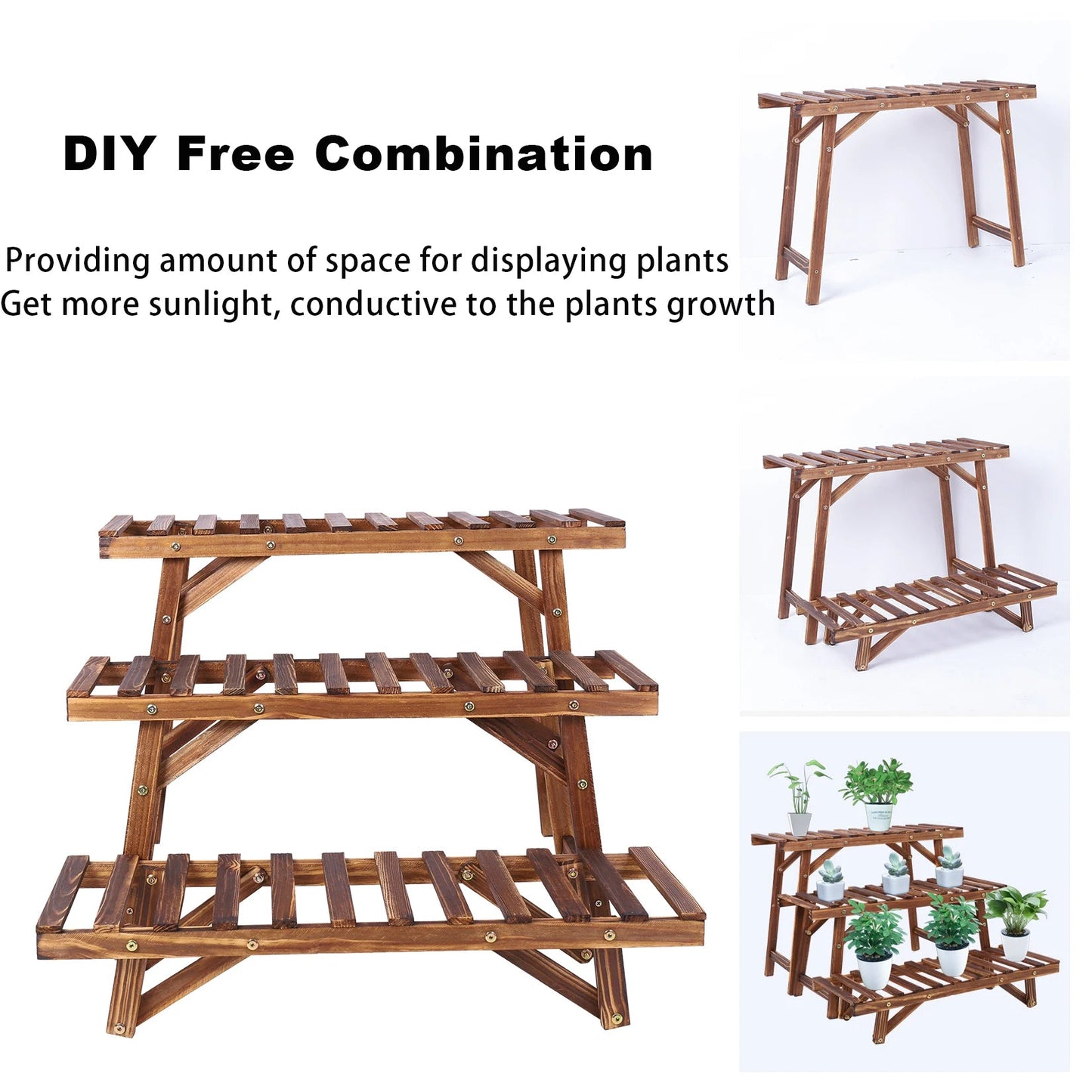 3 Tier Wood Ladder Shelf Corner Plant Stand Indoor Outdoor Flower Pot Rack Home Decor Supply | Online Retail | ShoreShopper.com