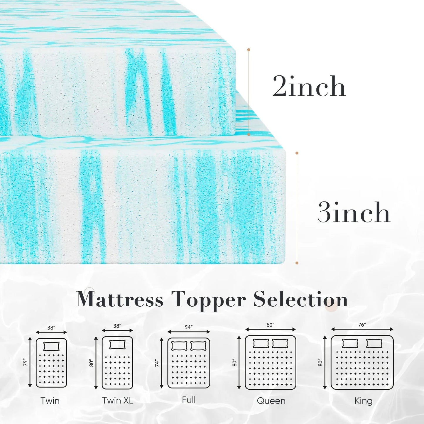 JHK 2 Inch Gel Memory Foam Mattress Topper Full Size Cooling Mattress Soft and Breathable Bed Topper School Bedroom Furniture Home Decor Supply | Online Retail | ShoreShopper.com