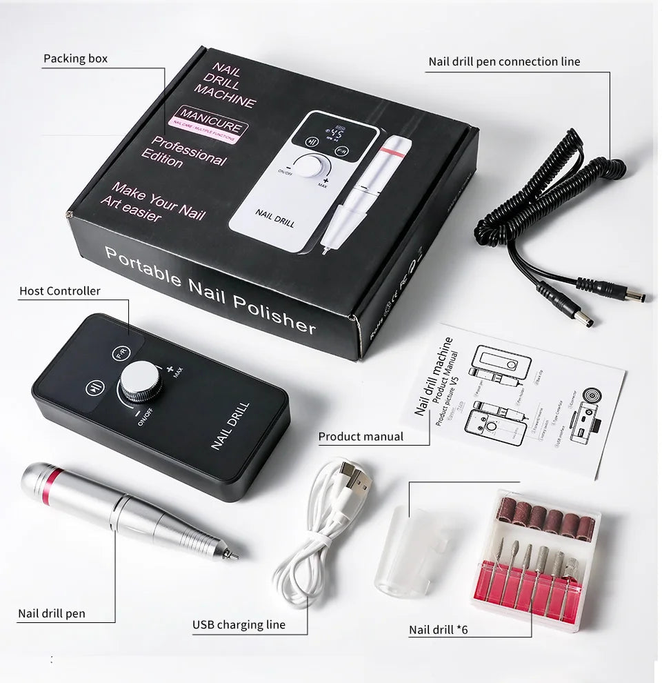 45000RPM Professional Nail Drill Machine Rechargeable Low Noise Electric Nail Drill Sander File for Manicure Gel Polish Tool Home Decor Supply | Online Retail | ShoreShopper.com