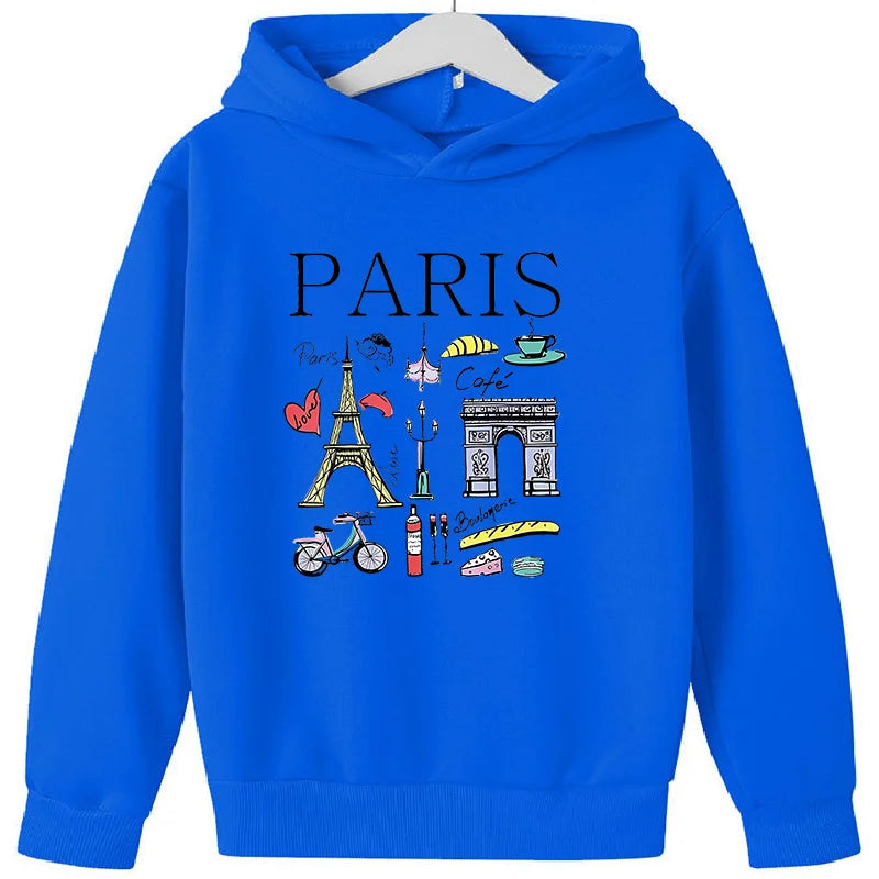 Girls Paris Landmarks & Food Pattern Print Hoodie Sweatshirt GYM Lover Thick Birthday Gift Top for Kids Home Decor Supply | Online Retail | ShoreShopper.com