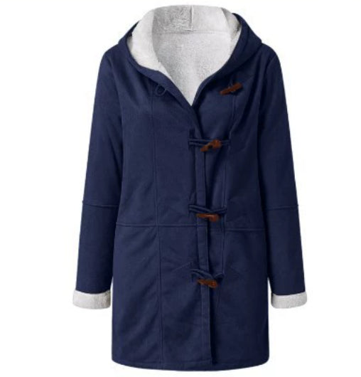 Winter Vintage Button Jackets Women's Warm Fleece Hooded Coat Casual Mid-Length Trench Top Outwear Clothing Home Decor Supply | Online Retail | ShoreShopper.com