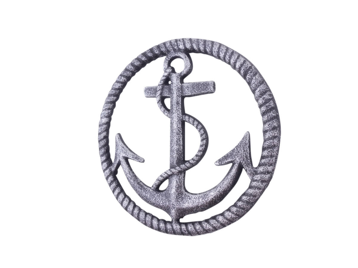 Rustic Silver Cast Iron Anchor and Rope Nautical Kitchen Trivet 7"" Home Decor Supply | Online Retail | ShoreShopper.com