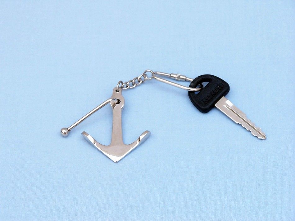 Chrome Admiralty Anchor Key Chain 6"" Home Decor Supply | Online Retail | ShoreShopper.com