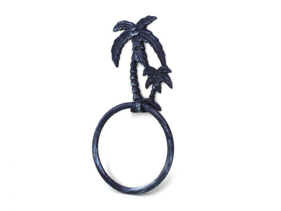 Rustic Dark Blue Cast Iron Palm Tree Towel Holder 9"" Home Decor Supply | Online Retail | ShoreShopper.com