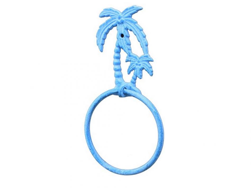 Light Blue Whitewashed Cast Iron Palm Tree Towel Holder 9"" Home Decor Supply | Online Retail | ShoreShopper.com