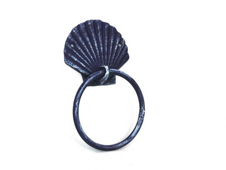 Rustic Dark Blue Cast Iron Seashell Towel Holder 8.5"" Home Decor Supply | Online Retail | ShoreShopper.com