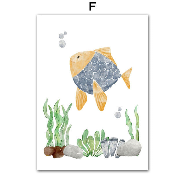 Sea Turtle, Seahorse, Whale, Starfish, Fish, Art Canvas, Nordic Art Poster Home Decor Supply | Online Retail | ShoreShopper.com