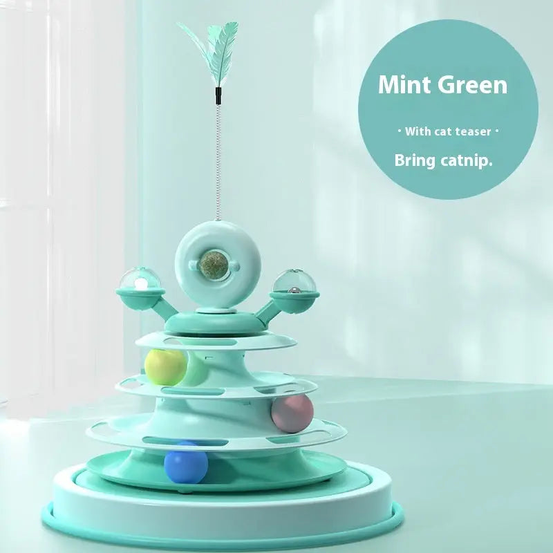 Interactive Cat Tower Multi-Layer 4 Tier with Turntable Roller Toy - ShoreCo.Shop