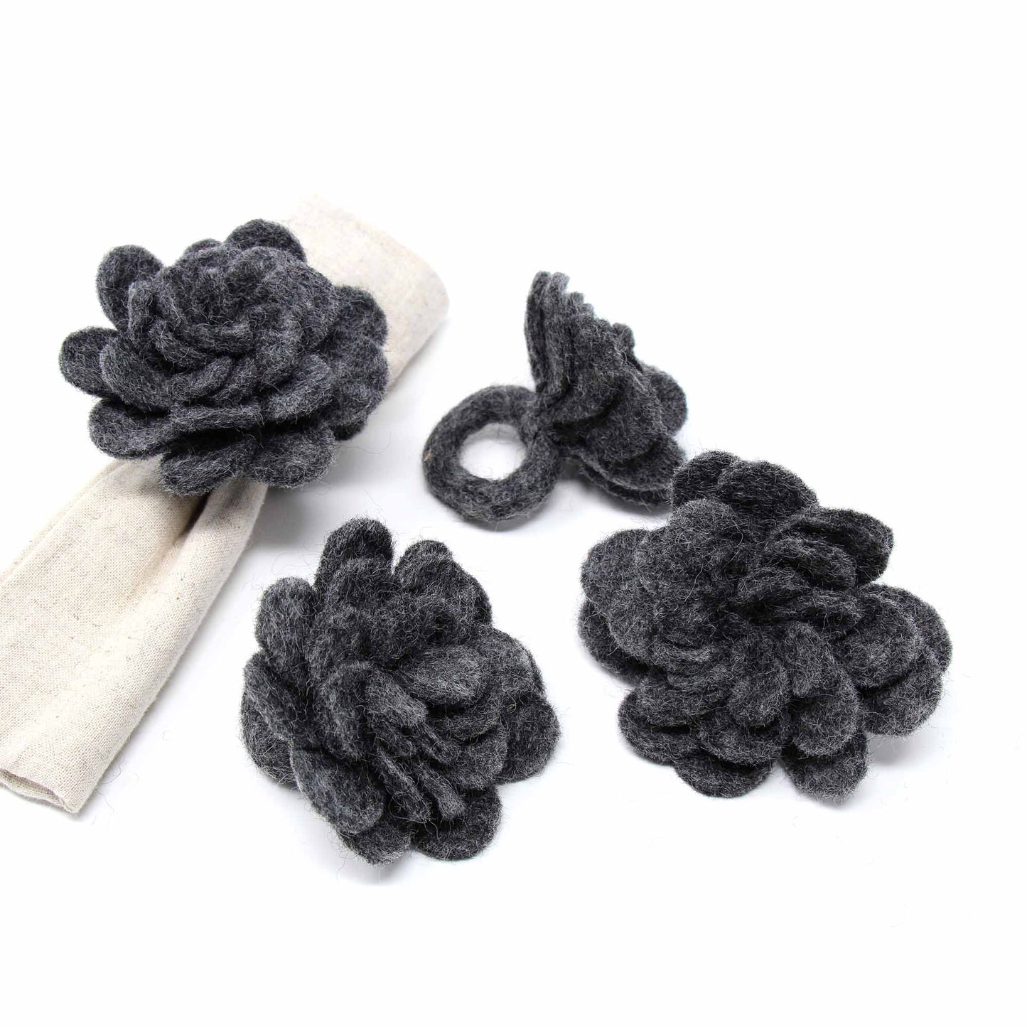 Set of 4 Felt Napkin Rings, Charcoal Zinnias Home Decor Supply | Online Retail | ShoreShopper.com