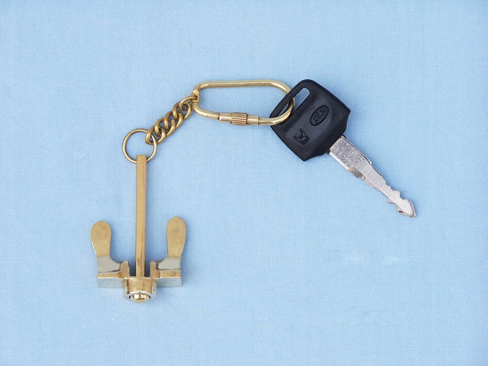 Solid Brass Navy Stockless Anchor Key Chain 5"" Home Decor Supply | Online Retail | ShoreShopper.com