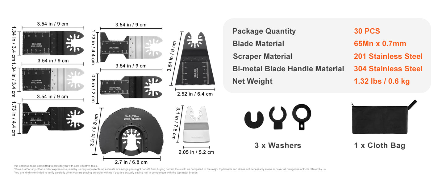 SucceBuy 30PCS Multi Tool Blades Kits Universal Release Oscillating Multi-Function Renovator Saw Blades for Dewalt Craftsman - ShoreCo.Shop