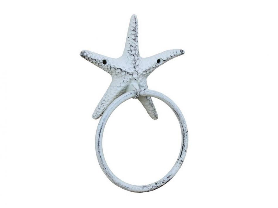 Rustic Whitewashed Cast Iron Starfish Towel Holder 8.5"" Home Decor Supply | Online Retail | ShoreShopper.com