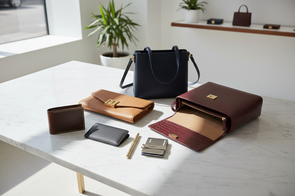 Wallets and Purses Products displayed on table