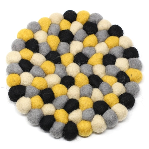 Hand Crafted Felt Ball Trivets from Nepal: Round, Mustard - Global Groove (T)    Home Decor Supply | Online Retail | ShoreShopper.com