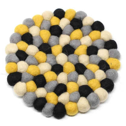 Hand Crafted Felt Ball Trivets from Nepal: Round, Mustard - Global Groove (T)    Home Decor Supply | Online Retail | ShoreShopper.com