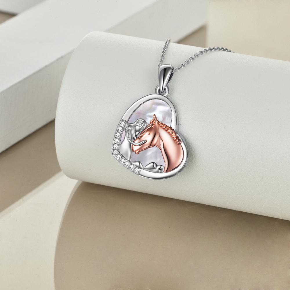 Sterling Silver Heart Pendant Necklace Embracing Horse Design - ShoreCo.Shop
