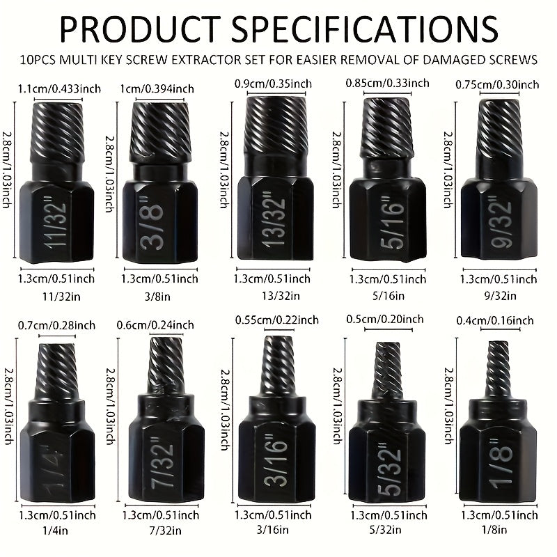 20pcs Industrial Screw Extractor Set: Alloy Steel Damaged Screw Removal Kit, Metal Easy-Out Drill Bits, Broken Bolt Stud Extractor Tools, Multi-Groove Screw Extractor Set, Suitable for Bolt Stud Tubes 1/8"-13/32", Local Wareh - ShoreCo.Shop