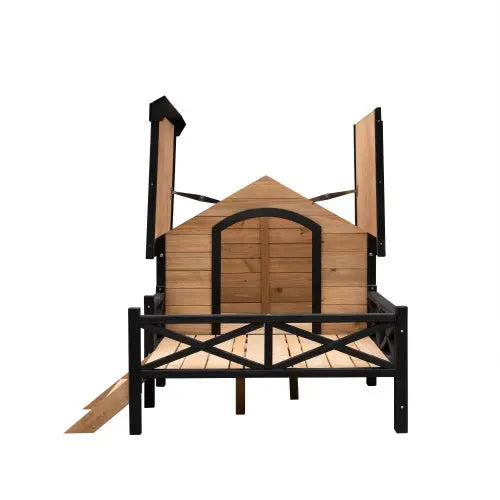 Premium Outdoor Wooden Dog Kennel - Large Cabin Style Pet House with Porch & Weather-Resistant Fir Wood - ShoreCo.Shop