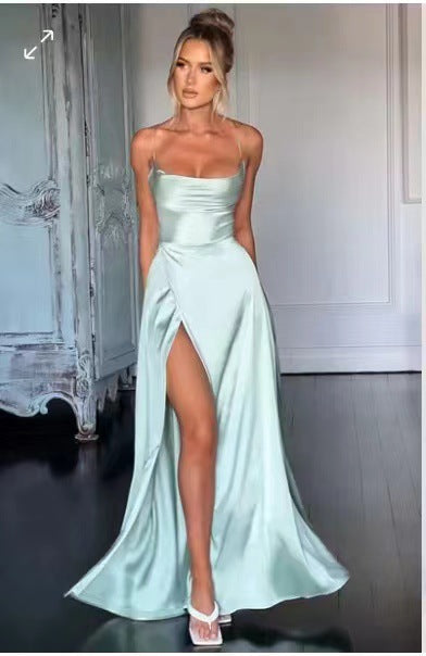 Summer Sexy Slimming Backless Strap Long Split Dress Women's Fashion High Waist Belted Gown V-neck    Home Decor Supply | Online Retail | ShoreShopper.com