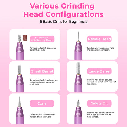 Portable Electric Nail Drill, Professional Nail File Kit For Acrylic Acid, Gel Nail, Nail Trimming With Nail Drill, Pedicure Abrasive Belt, Rose Gold - ShoreCo.Shop