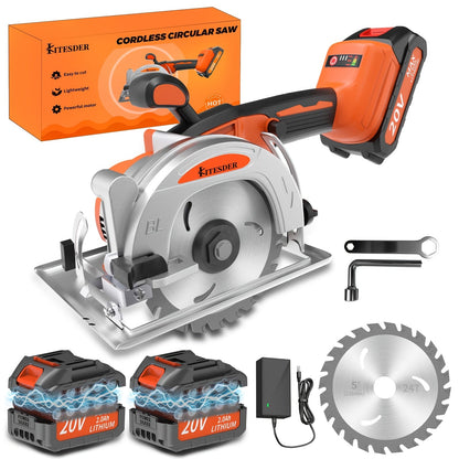 5-inch Brushless Circular Saw Kit - 20V Dual Smart Batteries And Battery Charger, Comes with 6 Saw Blades, Two Adjustable 45° Cutting Depths, Up to 6900 RPM - Ideal for Woodworking And Garden Projects.Christmas Gift, Shipped    Home Decor Supply | Online Retail | ShoreShopper.com