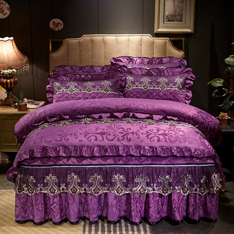 Velvet Bed Skirt Four-piece Quilted Padded Bed Cover Bedspread    Home Decor Supply | Online Retail | ShoreShopper.com