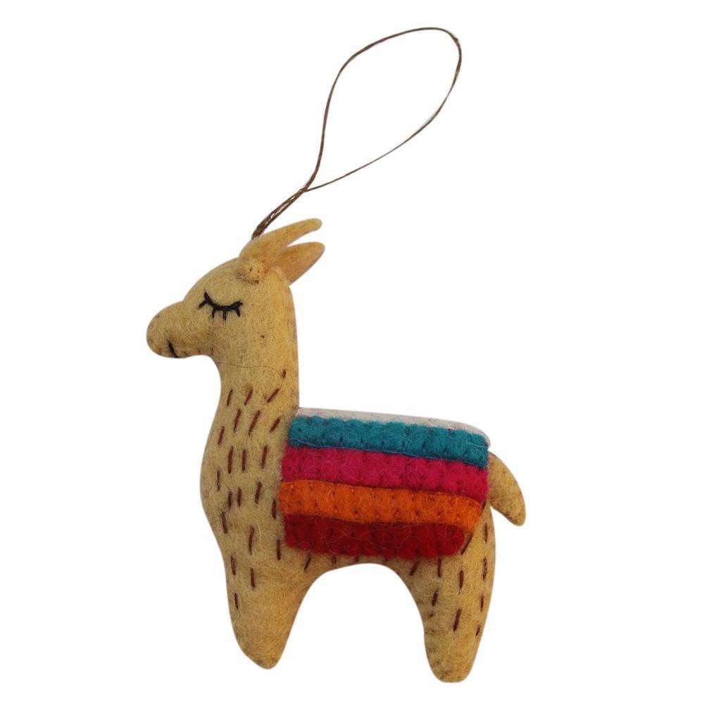 Hand Crafted Felt: Ornament, Tan Llama - Global Groove (H)    Home Decor Supply | Online Retail | ShoreShopper.com