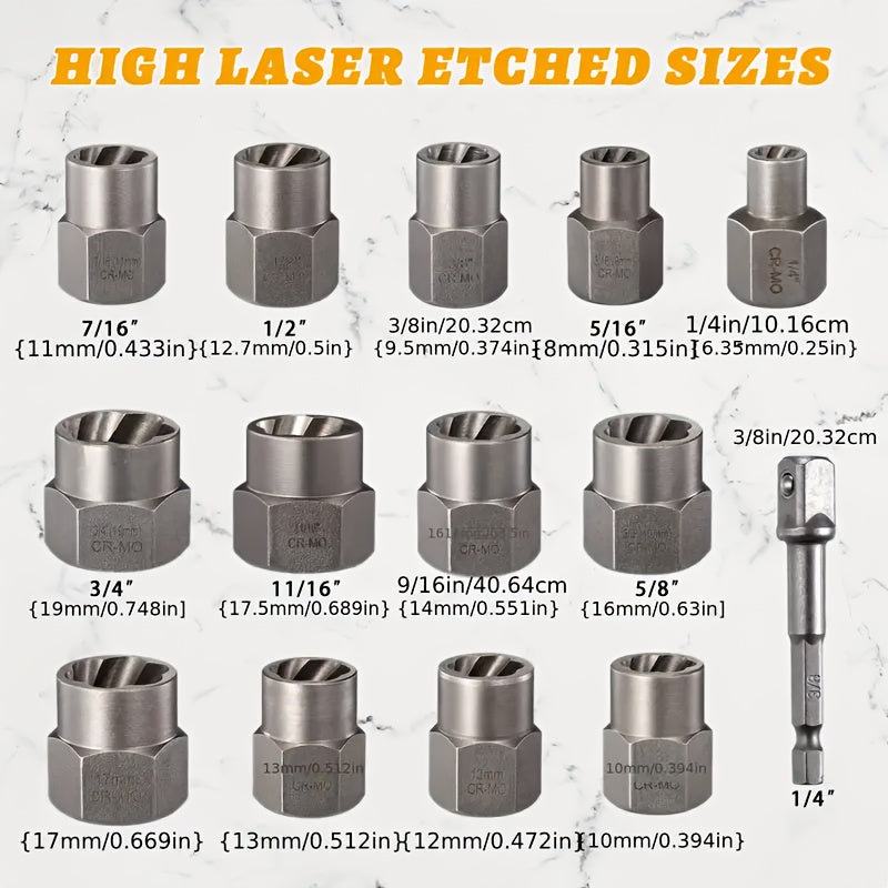 YCUPUP Nut Extractor Kit 14pcs Nut Removal Tool With 13 Bolts And Nut Removers, 1 Hex Socket Adapter For 1/4" To 3/8" Drives    Home Decor Supply | Online Retail | ShoreShopper.com