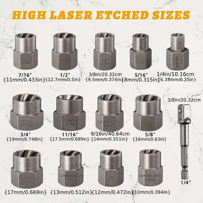 YCUPUP Nut Extractor Kit 14pcs Nut Removal Tool With 13 Bolts And Nut Removers, 1 Hex Socket Adapter For 1/4" To 3/8" Drives    Home Decor Supply | Online Retail | ShoreShopper.com