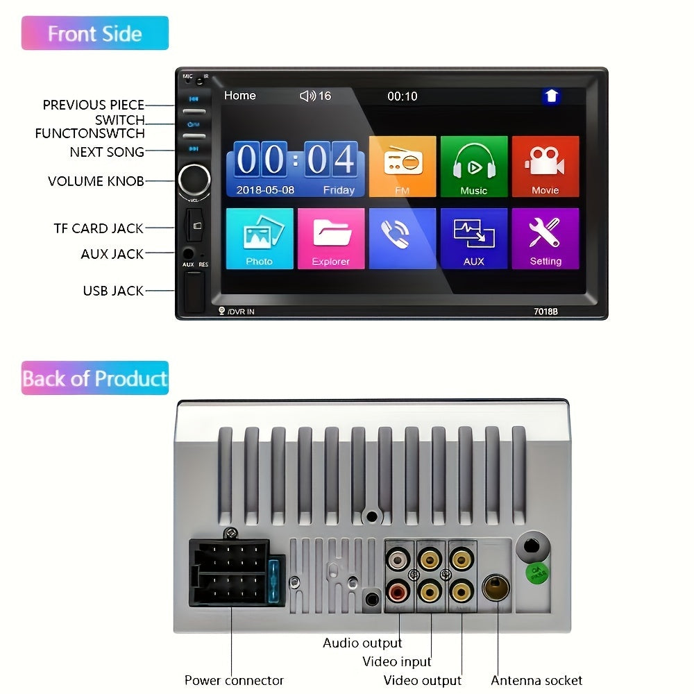 CAMECHO 1pc Double Din EQ Car Stereo Featuring a 7" LCD Display, Equipped with Wireless FM, MP5 Player, USB/SD/AUX Inputs, And Mirror Link Functionality, Ideal As Christmas And Black Friday Gifts, Without Battery    Home Decor Supply | Online Retail | ShoreShopper.com